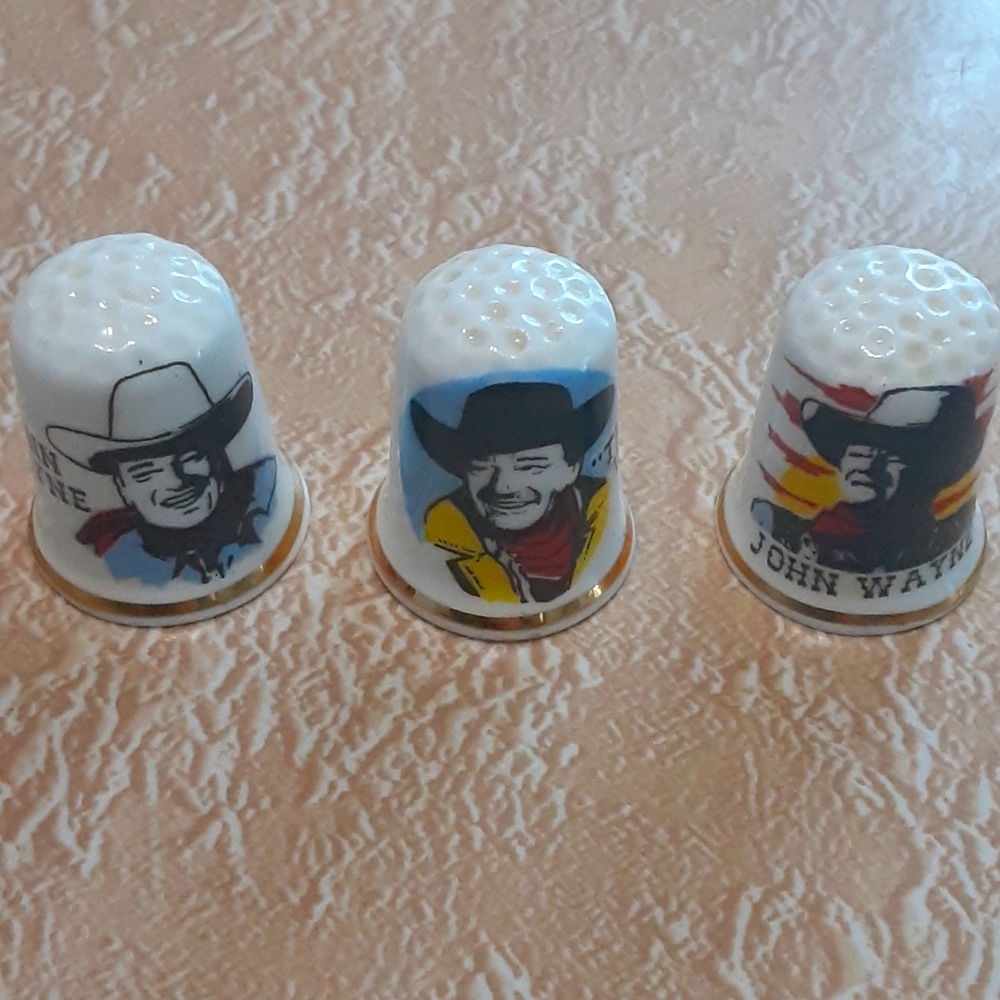 Vintage Collectible Birchcroft Porcelain John Wayne The Duke Sewing Thimbles